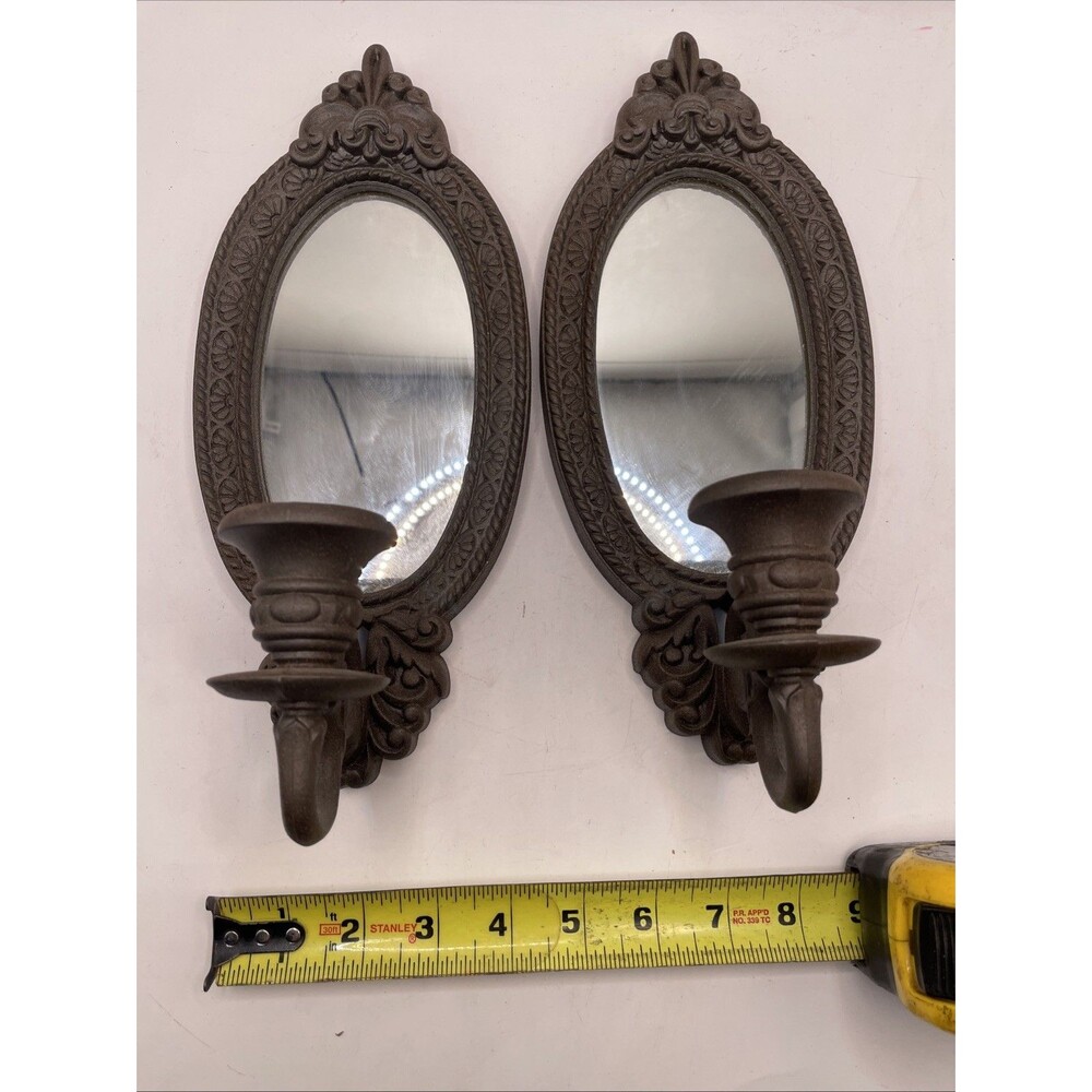 Vntg 70s mcm homco Hollywood Regency Mirrored Wall Sconce Candle Holder Set Of 2
